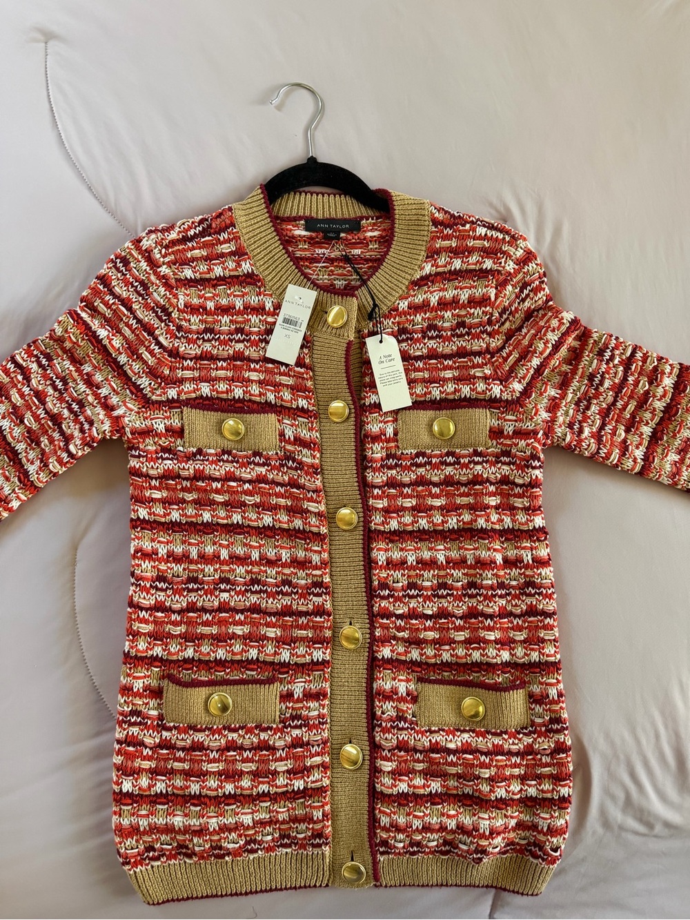 Ann Taylor Red & Cream Tweed-Style Button Cardigan - Picture 5 of 5